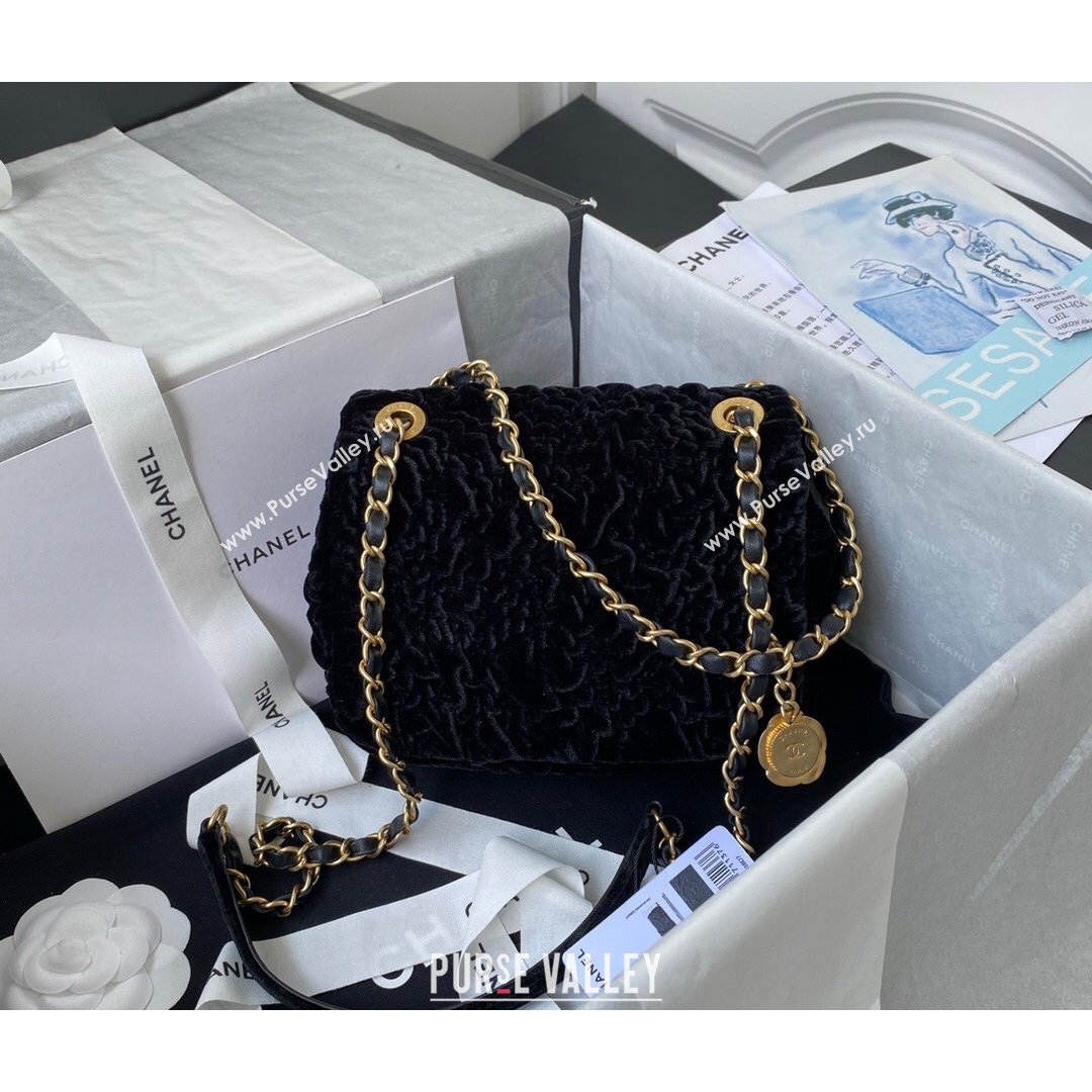 Chanel Camellia Velvet Mini Squre Flap Bag  AS2619 Black 2021 (SSZ-21082828)
