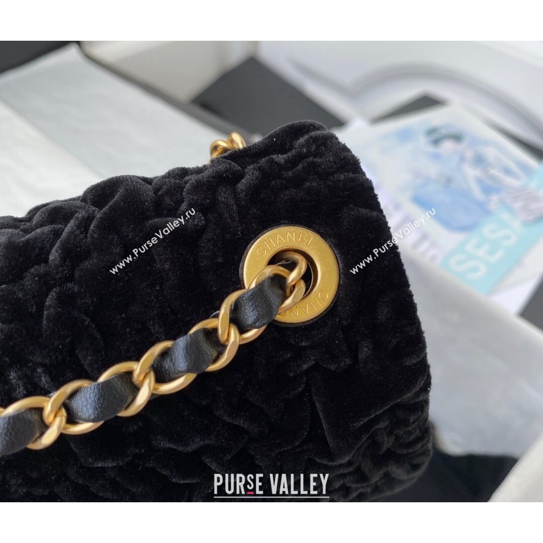 Chanel Camellia Velvet Mini Squre Flap Bag  AS2619 Black 2021 (SSZ-21082828)