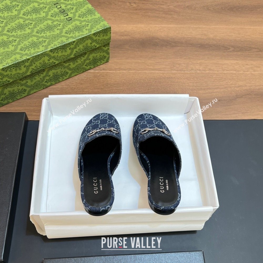 Gucci Princetown Flat Slippers in Dark Blue GG Denim 557730 2024 (SS-24051604)
