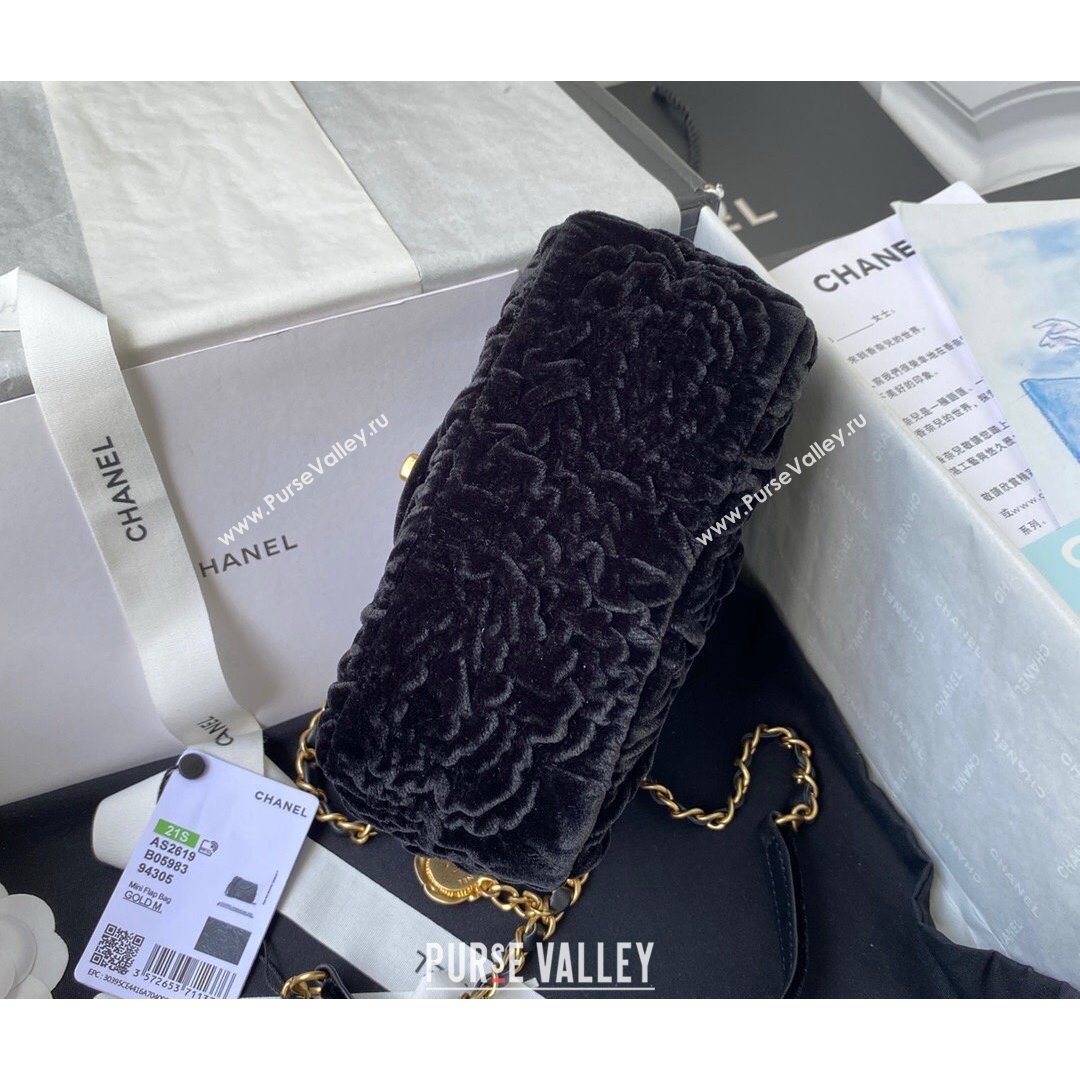 Chanel Camellia Velvet Mini Squre Flap Bag  AS2619 Black 2021 (SSZ-21082828)