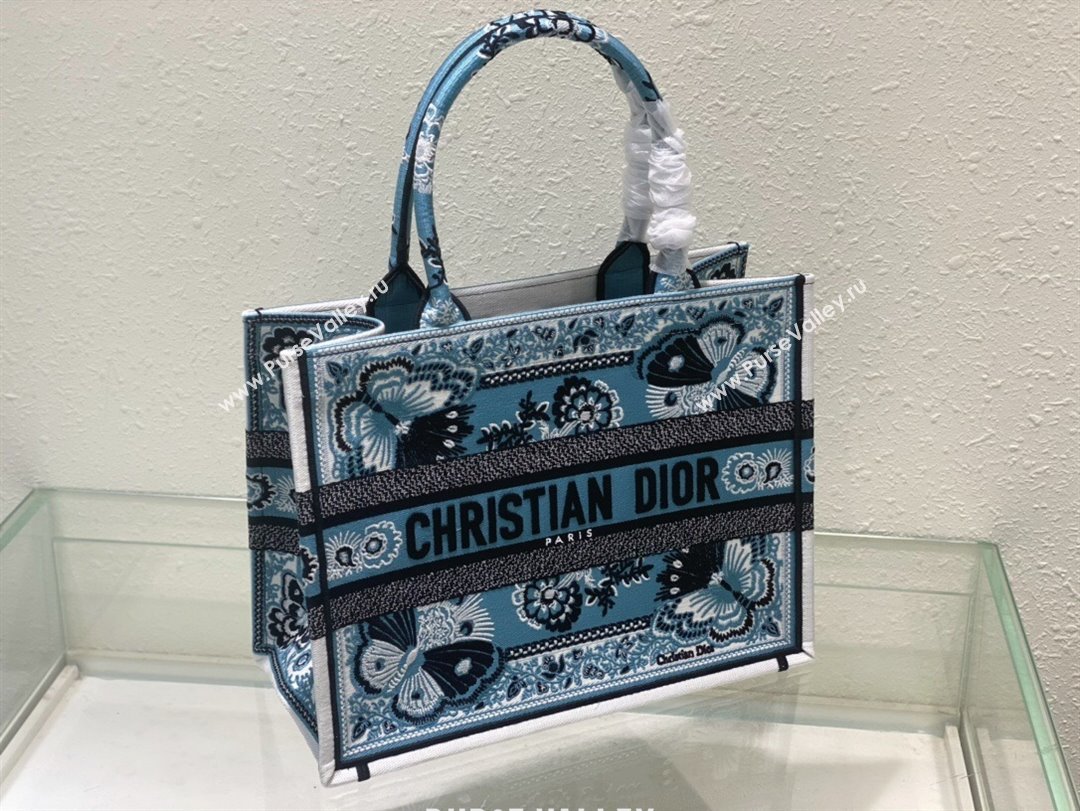 Dior Medium Book Tote Bag in Denim Blue Butterfly Bandana Embroidery 2023 (BF-231129060)