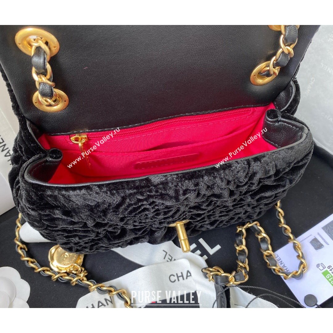 Chanel Camellia Velvet Mini Squre Flap Bag  AS2619 Black 2021 (SSZ-21082828)