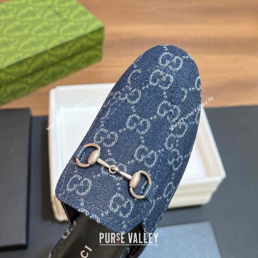 Gucci Princetown Flat Slippers in Dark Blue GG Denim 557730 2024 (SS-24051604)