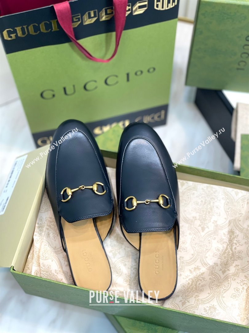 Gucci Princetown Leather Flat Slippers 557730 Black 2024 (MD-24051602)