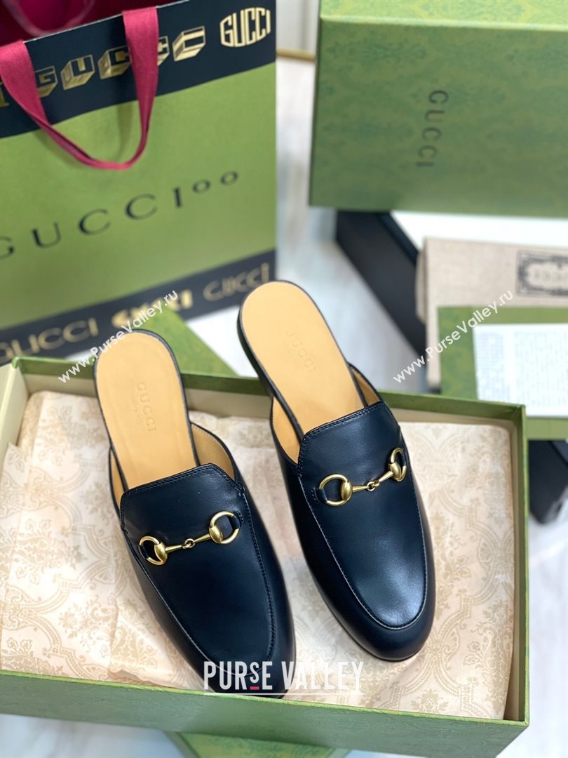 Gucci Princetown Leather Flat Slippers 557730 Black 2024 (MD-24051602)