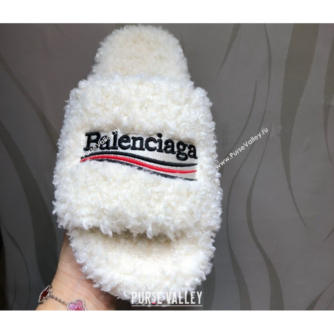 Balenciaga Logo Wool Flat Slide Sandals White 2021 (MD-21081213)