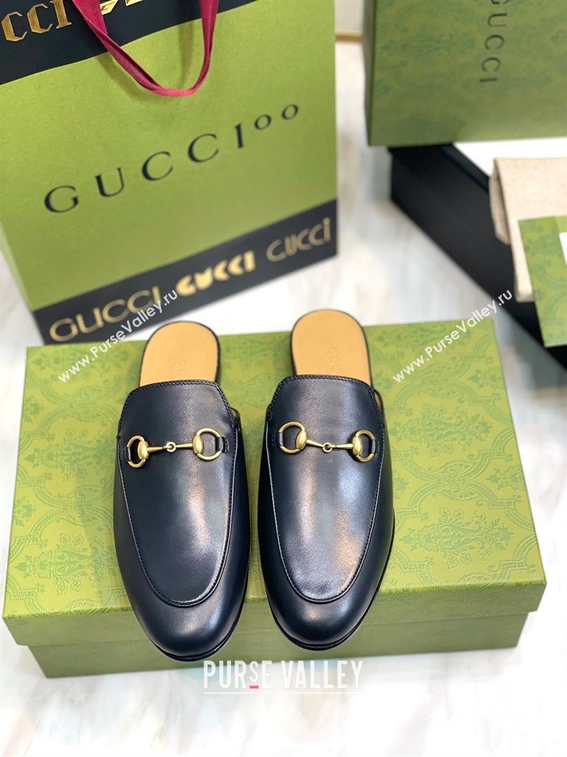 Gucci Princetown Leather Flat Slippers 557730 Black 2024 (MD-24051602)