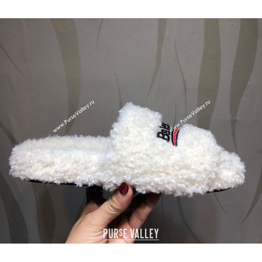 Balenciaga Logo Wool Flat Slide Sandals White 2021 (MD-21081213)