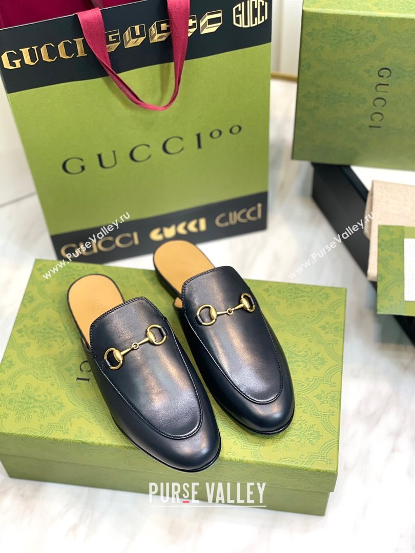 Gucci Princetown Leather Flat Slippers 557730 Black 2024 (MD-24051602)