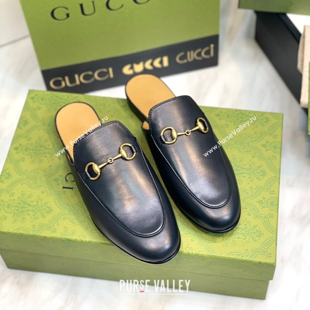 Gucci Princetown Leather Flat Slippers 557730 Black 2024 (MD-24051602)