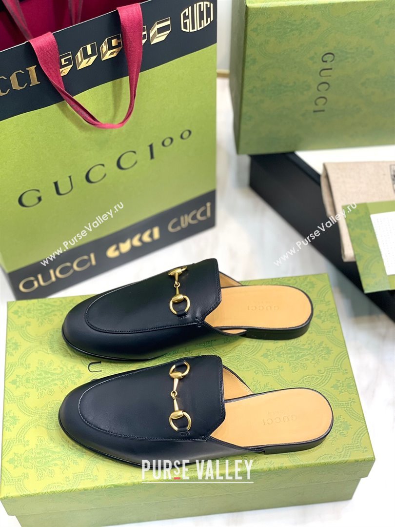 Gucci Princetown Leather Flat Slippers 557730 Black 2024 (MD-24051602)