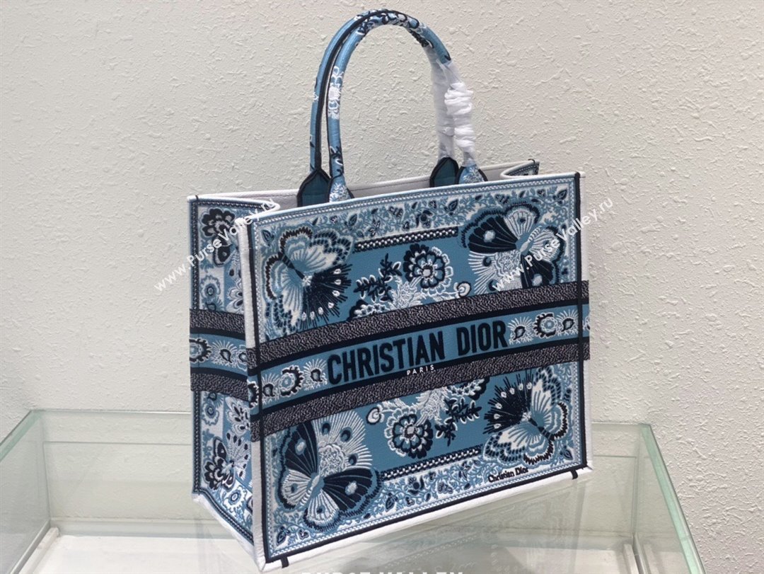 Dior Large Book Tote Bag in Denim Blue Butterfly Bandana Embroidery 2023 (XXG-231129059)