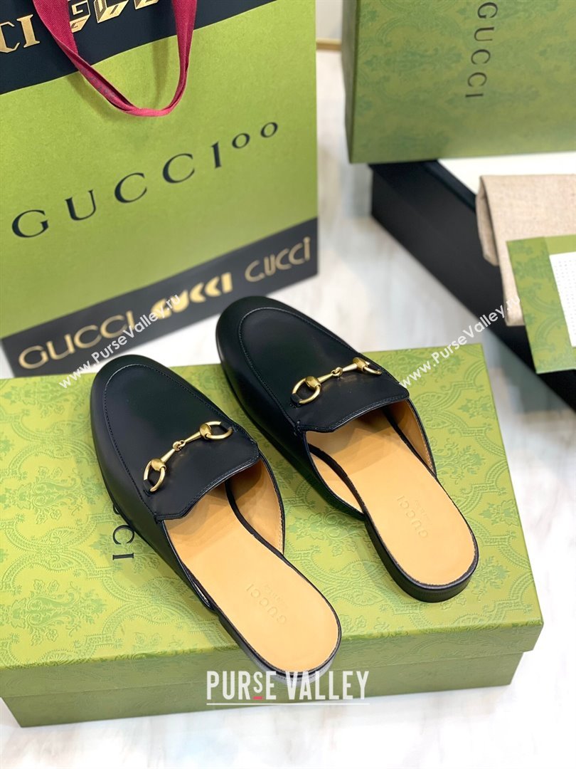 Gucci Princetown Leather Flat Slippers 557730 Black 2024 (MD-24051602)