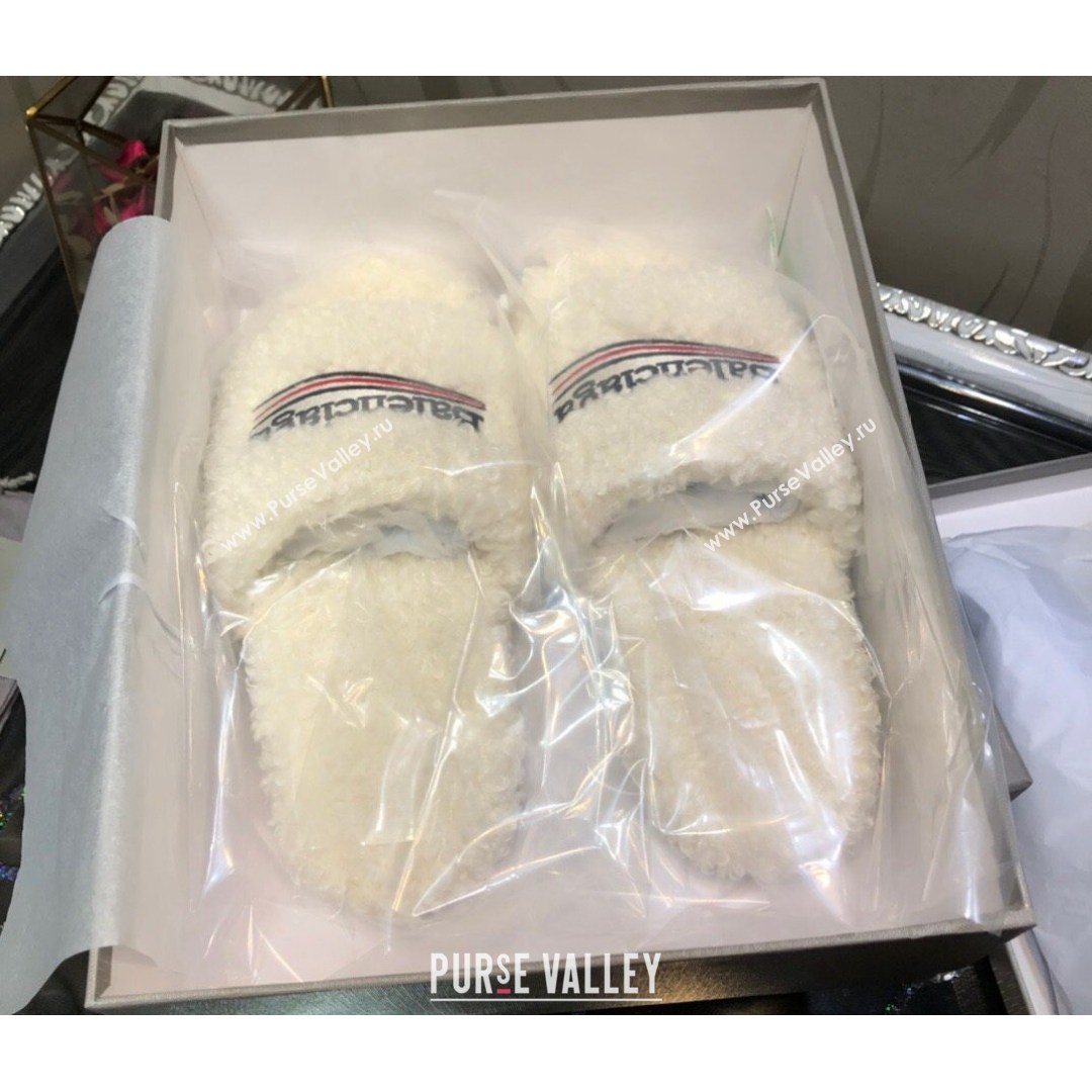 Balenciaga Logo Wool Flat Slide Sandals White 2021 (MD-21081213)