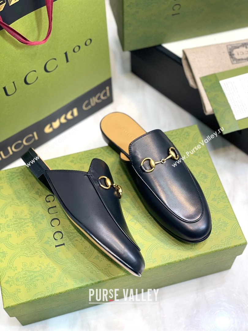 Gucci Princetown Leather Flat Slippers 557730 Black 2024 (MD-24051602)