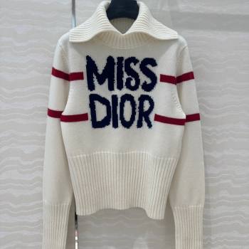 Dior Wool Cashmere DiorAlps Mock Neck Sweater D101808 White 2024 (Q-24101808)