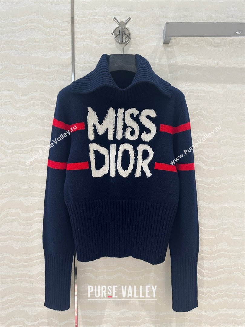 Dior Wool Cashmere DiorAlps Mock Neck Sweater D101809 Blue 2024 (Q-24101809)