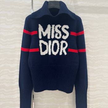 Dior Wool Cashmere DiorAlps Mock Neck Sweater D101809 Blue 2024 (Q-24101809)