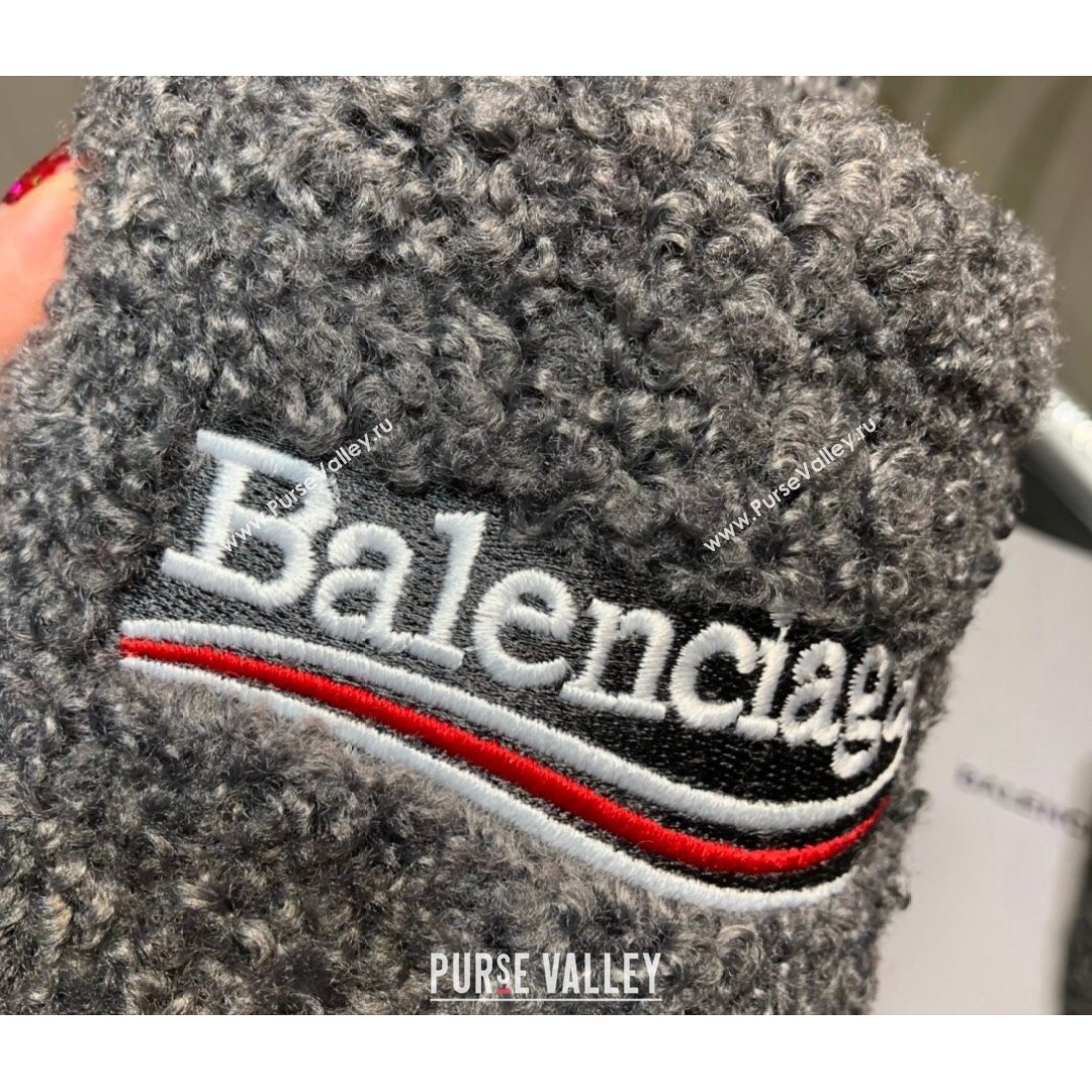 Balenciaga Logo Wool Flat Slide Sandals Grey 2021 (MD-21081215)