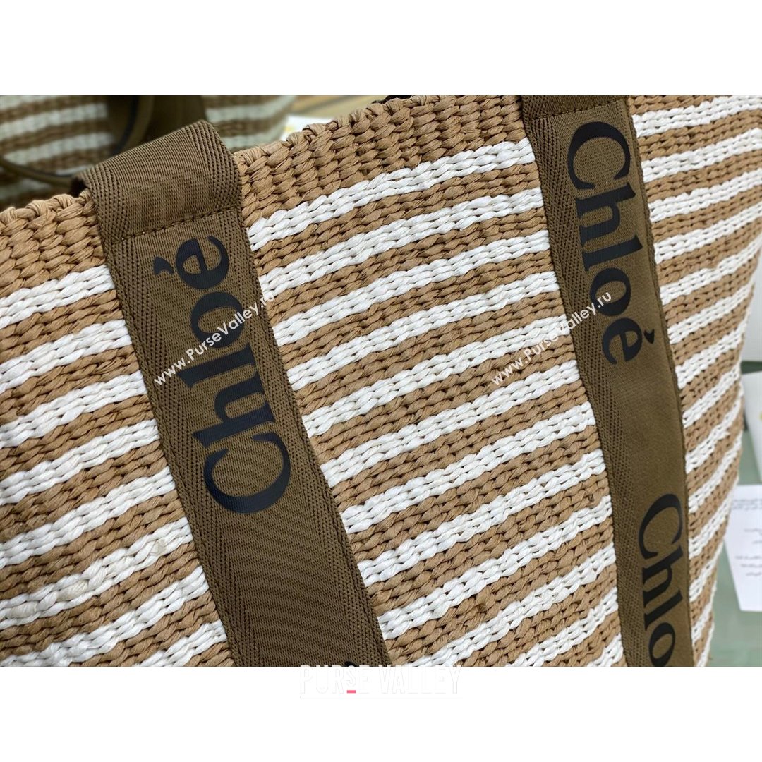 Chloe Large Woody Striped Basket Bag Brown/Beige/White 2021   (NA-21082808)