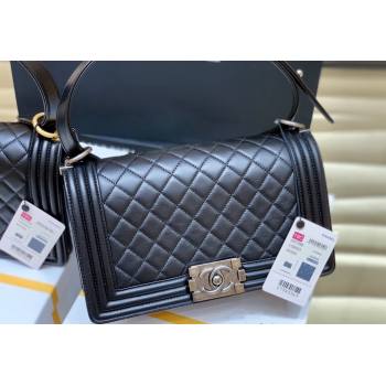 Chanel Quilted Original Lambskin Leather Medium Boy Flap Bag Black/Silver (Top Quality) (SHUNY-210811051)