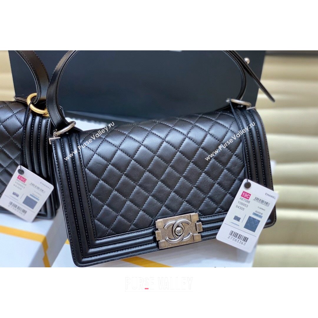 Chanel Quilted Original Lambskin Leather Medium Boy Flap Bag Black/Silver (Top Quality) (SHUNY-210811051)