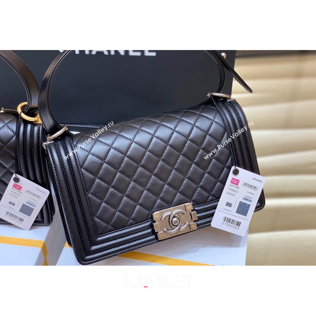 Chanel Quilted Original Lambskin Leather Medium Boy Flap Bag Black/Silver (Top Quality) (SHUNY-210811051)