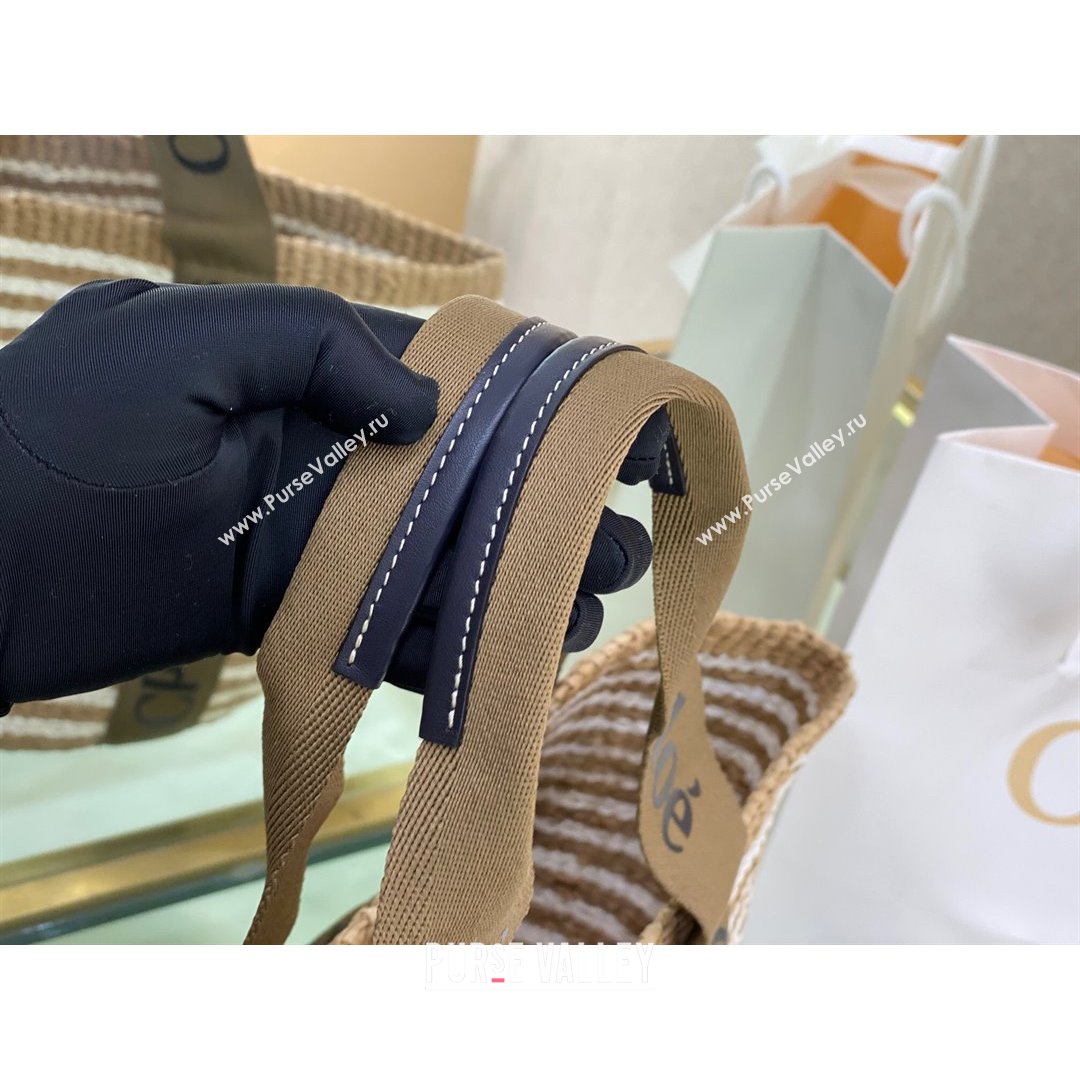 Chloe Large Woody Striped Basket Bag Brown/Beige/White 2021   (NA-21082808)