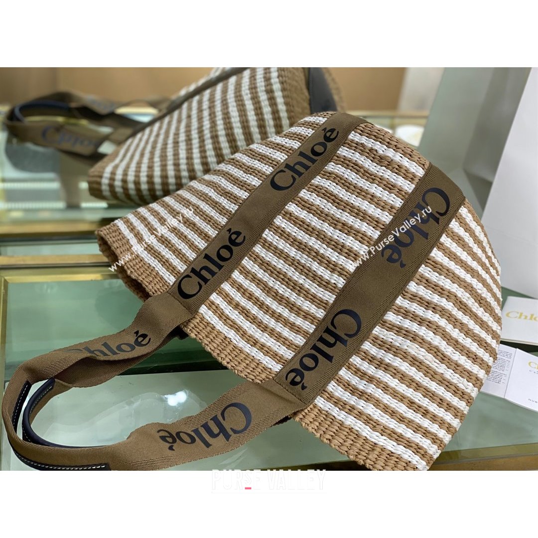 Chloe Large Woody Striped Basket Bag Brown/Beige/White 2021   (NA-21082808)