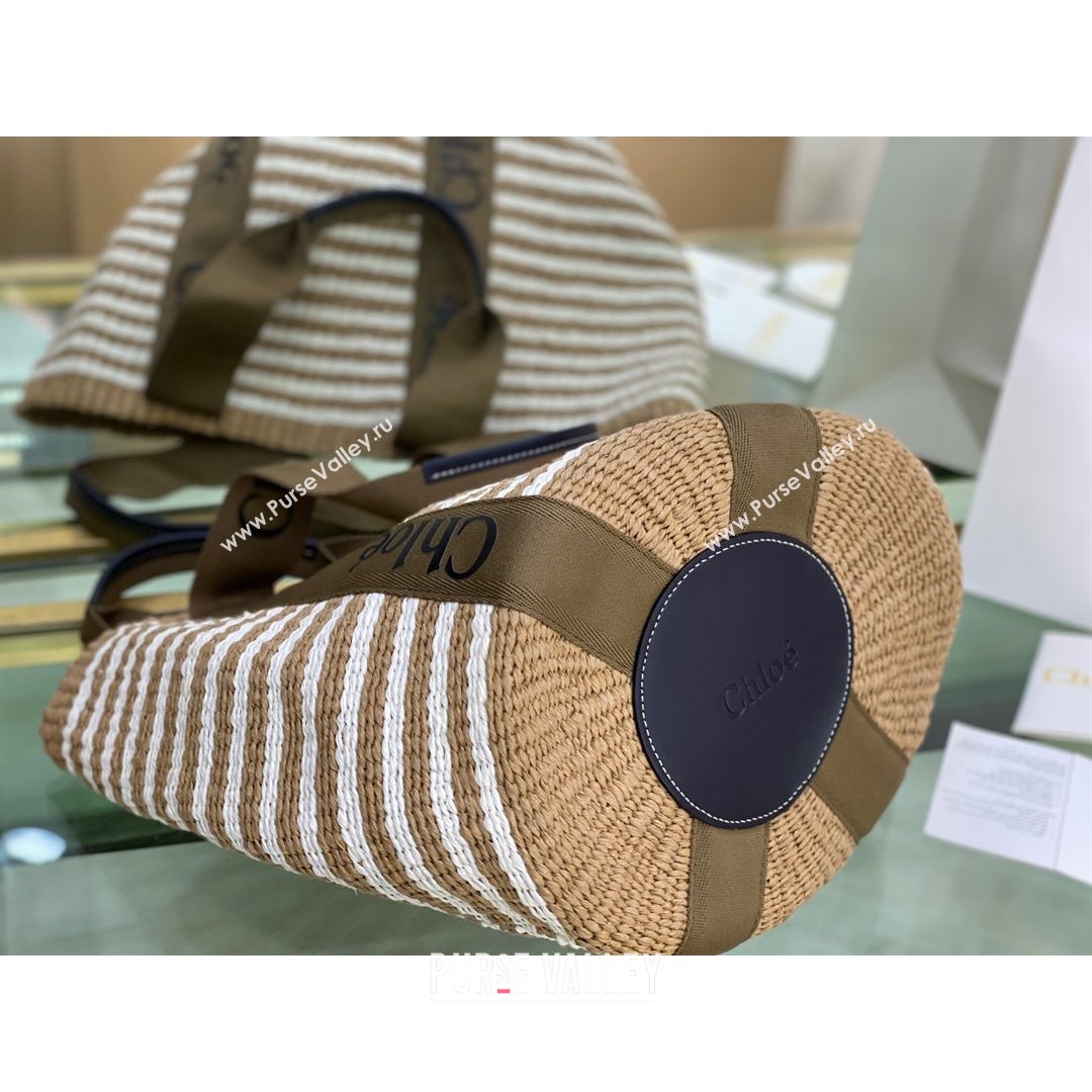 Chloe Large Woody Striped Basket Bag Brown/Beige/White 2021   (NA-21082808)