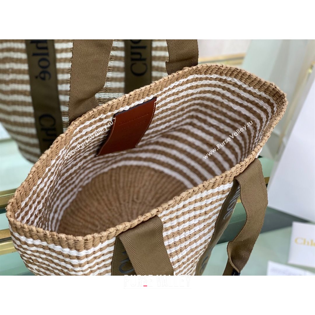 Chloe Large Woody Striped Basket Bag Brown/Beige/White 2021   (NA-21082808)