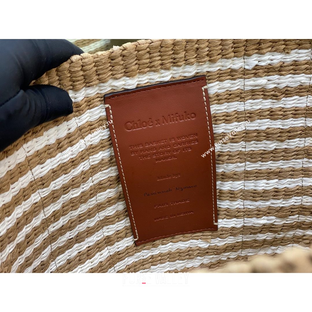 Chloe Large Woody Striped Basket Bag Brown/Beige/White 2021   (NA-21082808)