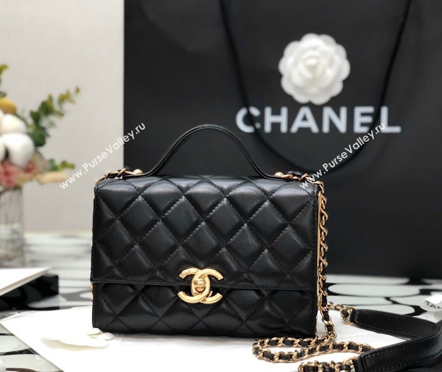 Chanel Lambskin & Gold Metal Mini Flap Bag with Top Handle AS2796 Black 02 2021 (XING-21101268)