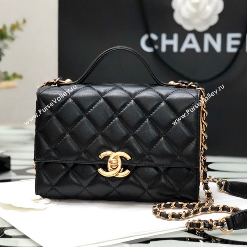 Chanel Lambskin & Gold Metal Mini Flap Bag with Top Handle AS2796 Black 02 2021 (XING-21101268)