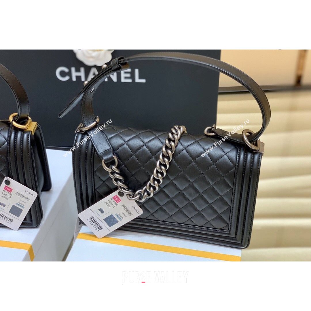 Chanel Quilted Original Lambskin Leather Medium Boy Flap Bag Black/Silver (Top Quality) (SHUNY-210811051)