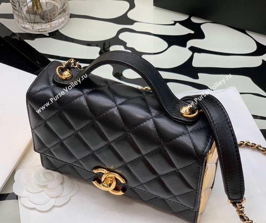 Chanel Lambskin & Gold Metal Mini Flap Bag with Top Handle AS2796 Black 02 2021 (XING-21101268)