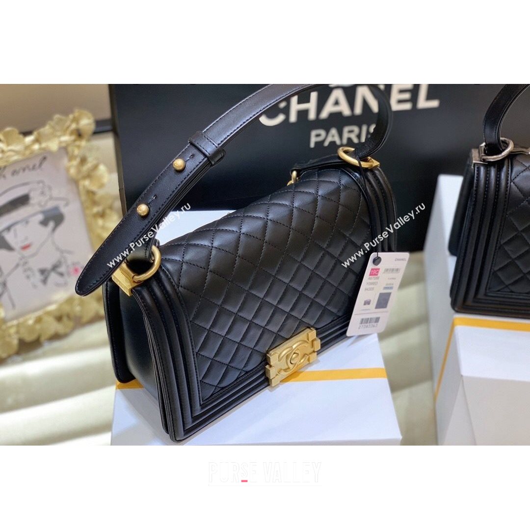 Chanel Quilted Original Lambskin Leather Medium Boy Flap Bag Black/Gold (Top Quality) (SHUNY-210811052)