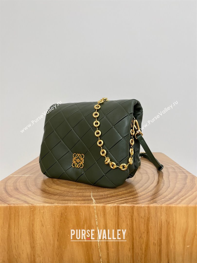 Loewe Puffer Goya in Pleated Shiny Nappa Lambskin 9076 Bottle Green 2024 Top (KE-24090201)