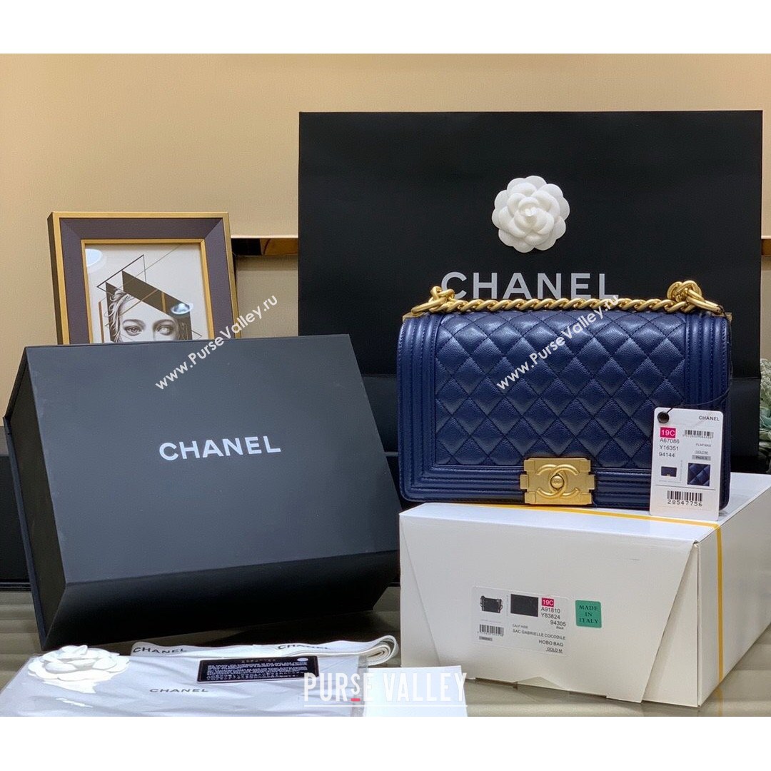 Chanel Quilted Original Haas Caviar Leather Medium Boy Flap Bag Blue/Gold (Top Quality) (SHUNY-210811054)