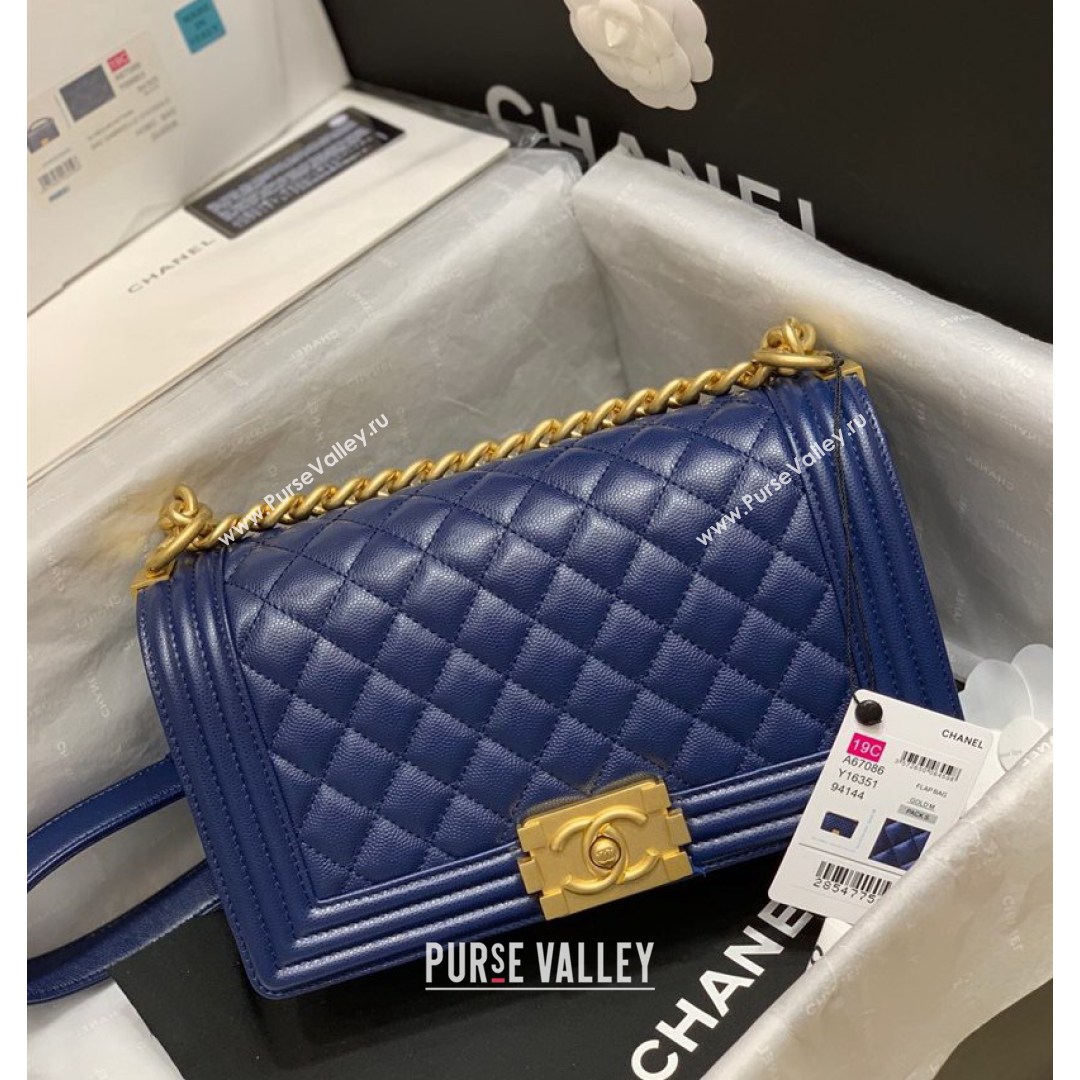 Chanel Quilted Original Haas Caviar Leather Medium Boy Flap Bag Blue/Gold (Top Quality) (SHUNY-210811054)