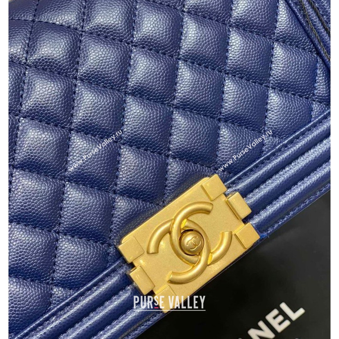 Chanel Quilted Original Haas Caviar Leather Medium Boy Flap Bag Blue/Gold (Top Quality) (SHUNY-210811054)