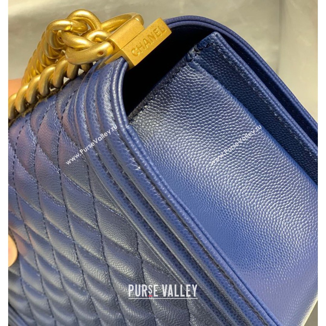 Chanel Quilted Original Haas Caviar Leather Medium Boy Flap Bag Blue/Gold (Top Quality) (SHUNY-210811054)