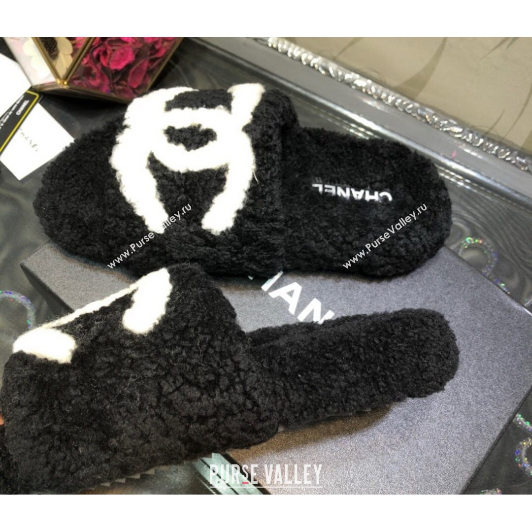 Chanel CC Wool Flat Slide Sandals Black 2021 (MD-21080959)