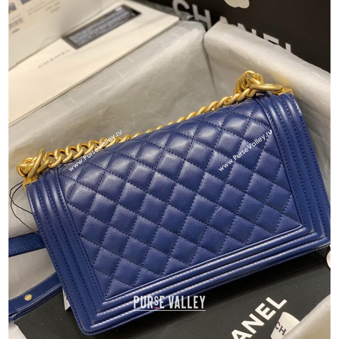 Chanel Quilted Original Haas Caviar Leather Medium Boy Flap Bag Blue/Gold (Top Quality) (SHUNY-210811054)