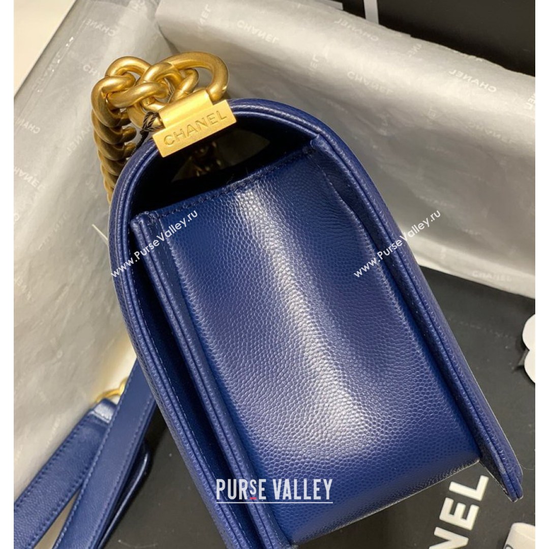 Chanel Quilted Original Haas Caviar Leather Medium Boy Flap Bag Blue/Gold (Top Quality) (SHUNY-210811054)