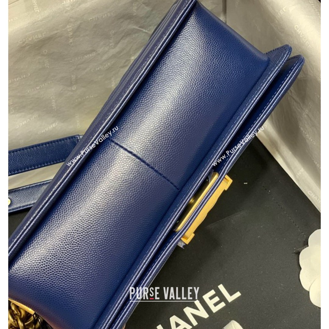 Chanel Quilted Original Haas Caviar Leather Medium Boy Flap Bag Blue/Gold (Top Quality) (SHUNY-210811054)