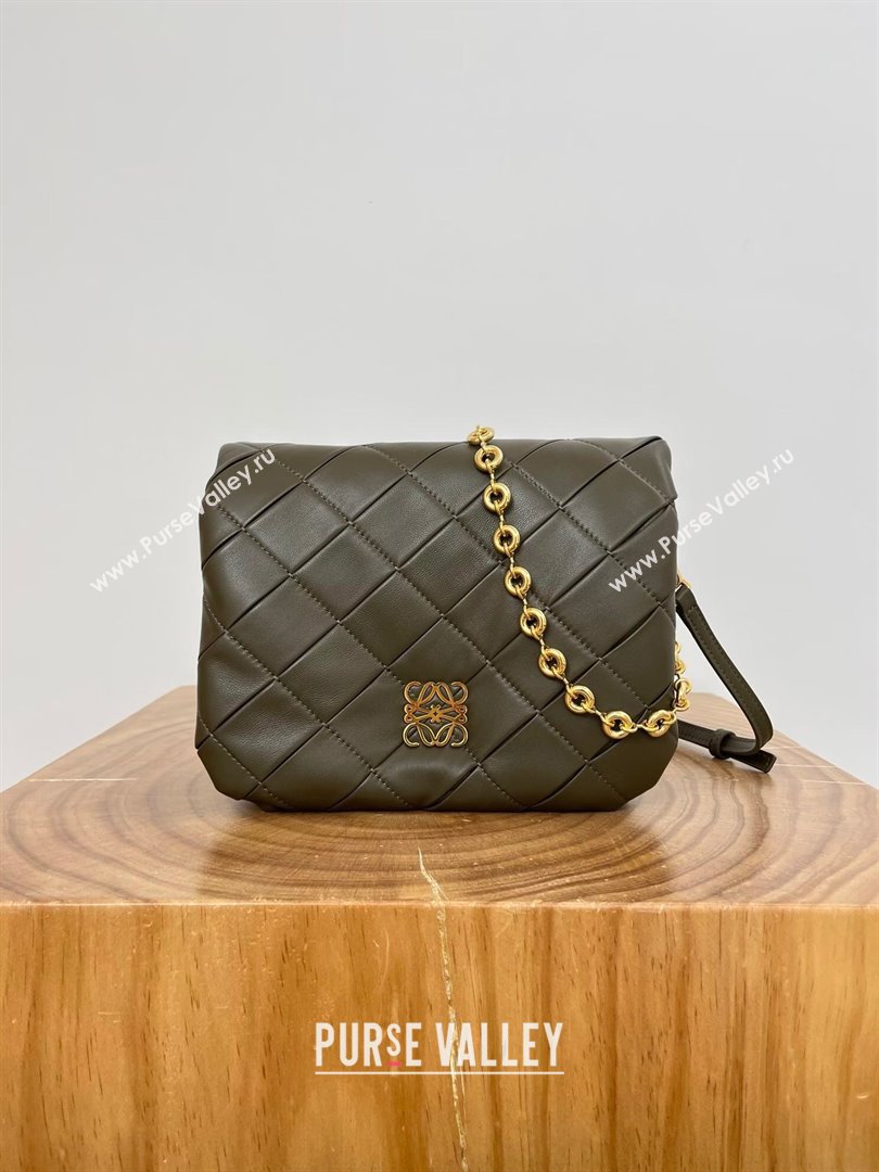 Loewe Puffer Goya in Pleated Shiny Nappa Lambskin 9076 Dark Khaki Green 2024 Top (KE-24090202)