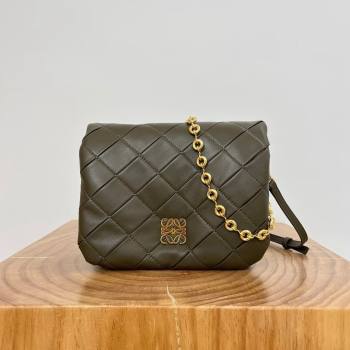 Loewe Puffer Goya in Pleated Shiny Nappa Lambskin 9076 Dark Khaki Green 2024 Top (KE-24090202)