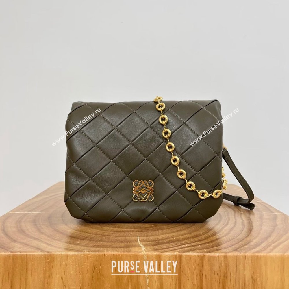 Loewe Puffer Goya in Pleated Shiny Nappa Lambskin 9076 Dark Khaki Green 2024 Top (KE-24090202)