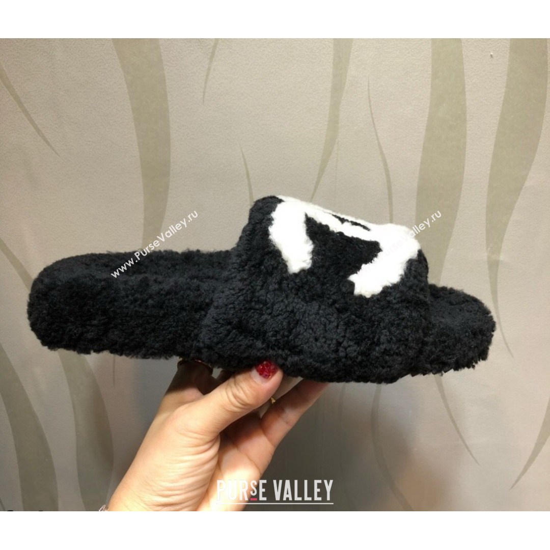 Chanel CC Wool Flat Slide Sandals Black 2021 (MD-21080959)